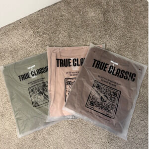 New True Classic 3 Pack T-Shirt Green Brown Tan Crew Neck Basic Tee Size Large